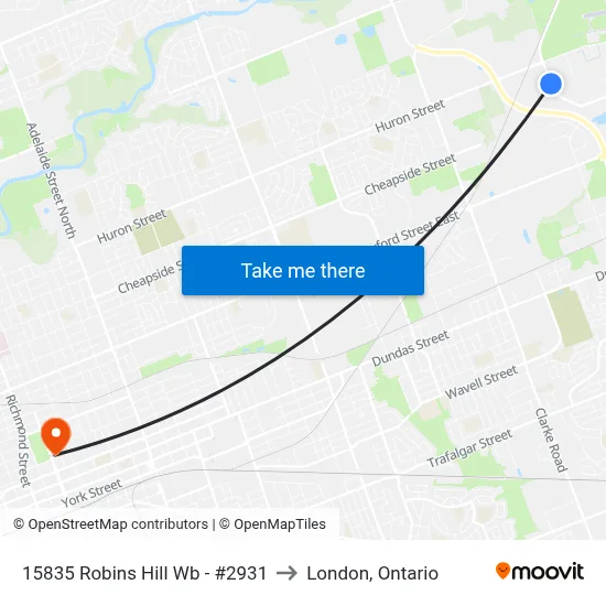 15835 Robins Hill Wb - #2931 to London, Ontario map