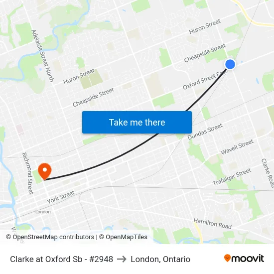 Clarke at Oxford Sb - #2948 to London, Ontario map