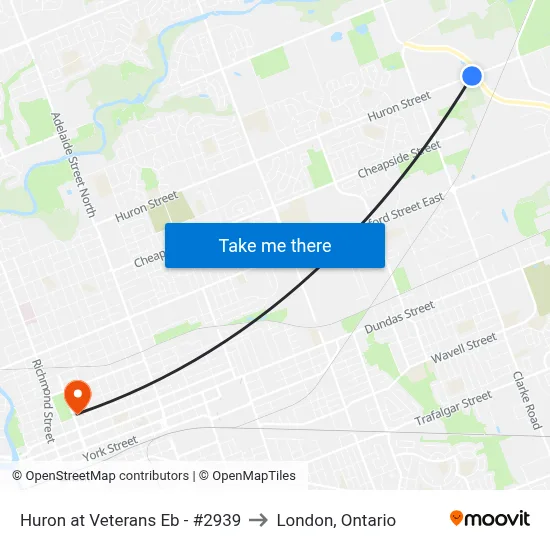 Huron at Veterans Eb - #2939 to London, Ontario map