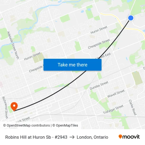 Robins Hill at Huron Sb - #2943 to London, Ontario map