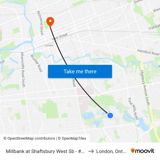 Millbank at Shaftsbury West Sb - #1194 to London, Ontario map