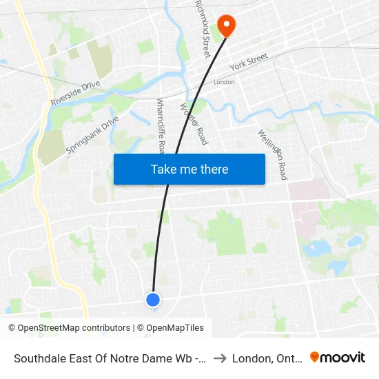 Southdale East Of Notre Dame Wb - #1695 to London, Ontario map