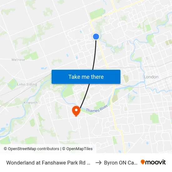 Wonderland at Fanshawe Park Rd Sb - #2983 to Byron ON Canada map