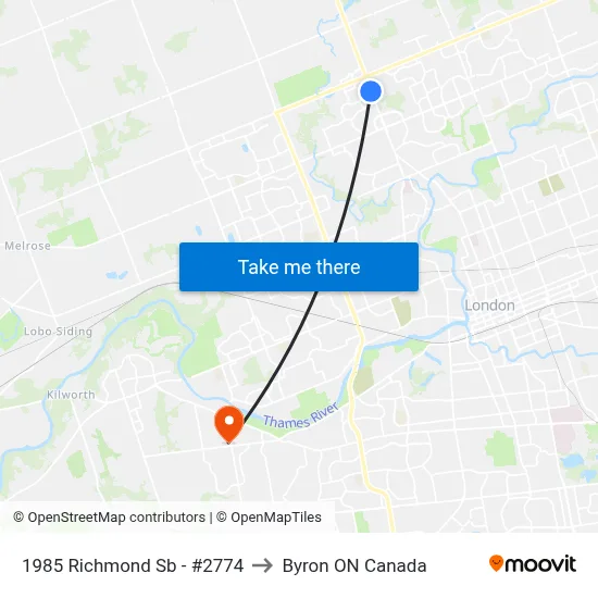 1985 Richmond Sb - #2774 to Byron ON Canada map