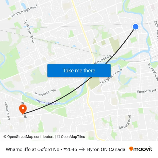Wharncliffe at Oxford Nb - #2046 to Byron ON Canada map