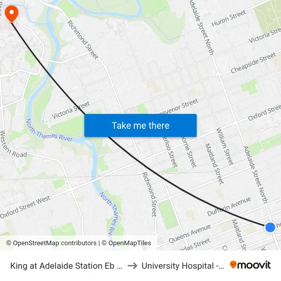 King at Adelaide Station Eb - #2962 to University Hospital - LHSC map