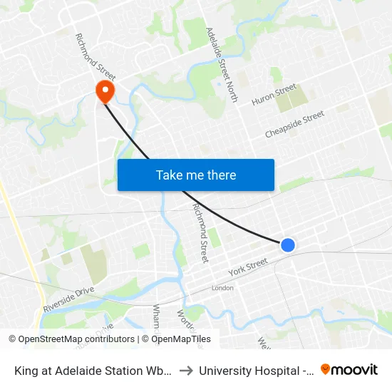 King at Adelaide Station Wb - #2963 to University Hospital - LHSC map