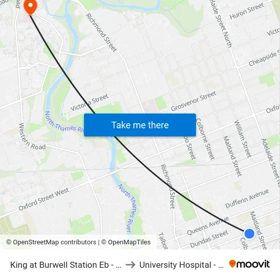 King at Burwell Station Eb - #2977 to University Hospital - LHSC map