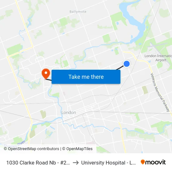 1030 Clarke Road Nb - #2929 to University Hospital - LHSC map