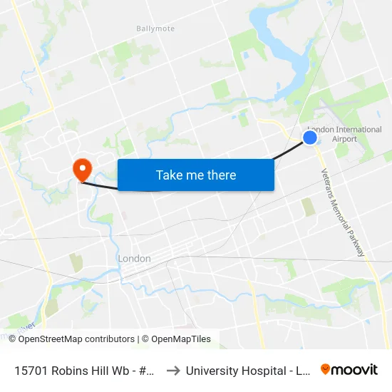 15701 Robins Hill Wb - #2930 to University Hospital - LHSC map
