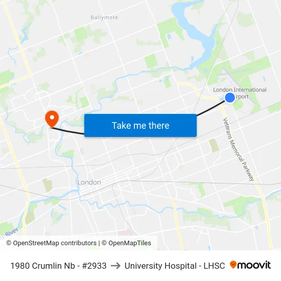 1980 Crumlin Nb - #2933 to University Hospital - LHSC map