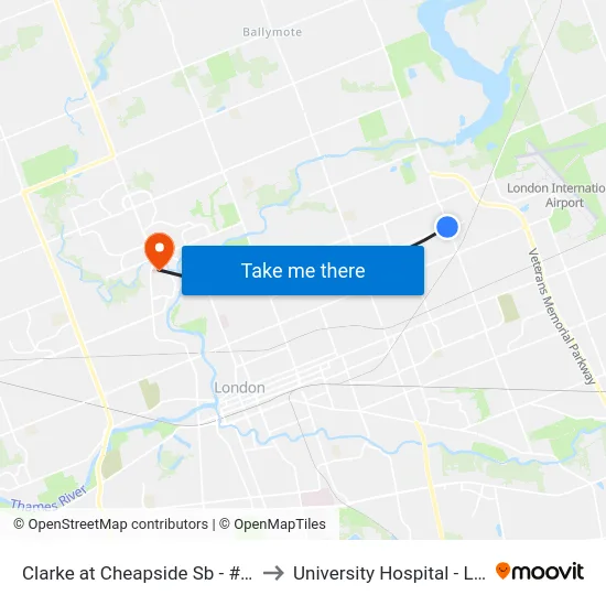Clarke at Cheapside Sb - #2947 to University Hospital - LHSC map
