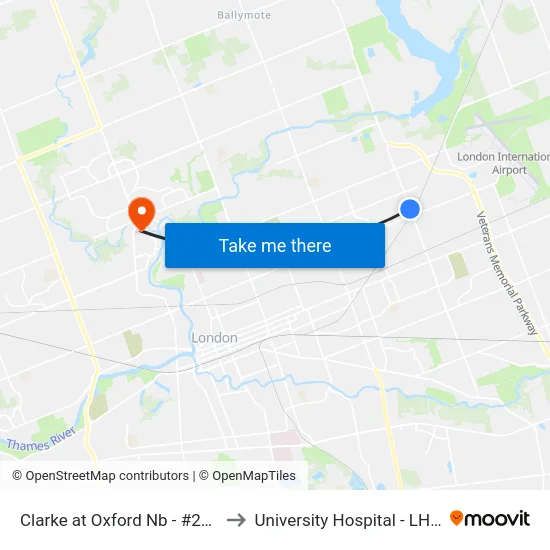 Clarke at Oxford Nb - #2935 to University Hospital - LHSC map