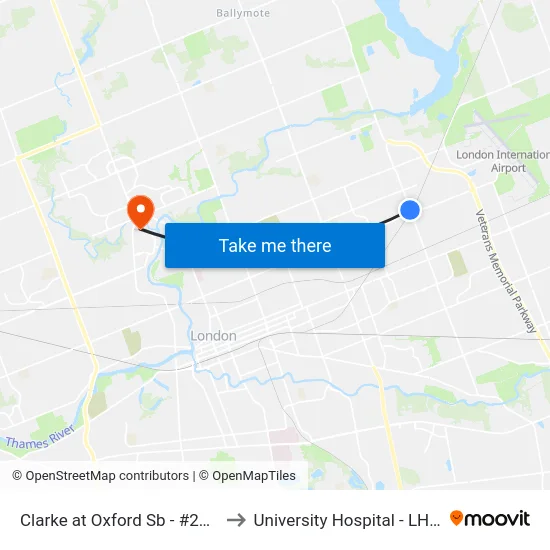Clarke at Oxford Sb - #2948 to University Hospital - LHSC map