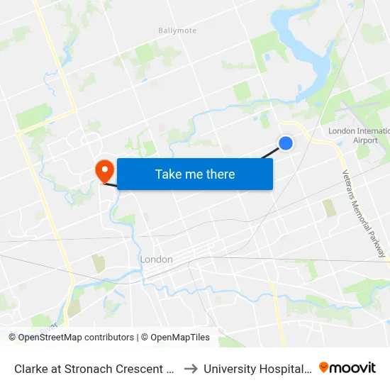 Clarke at Stronach Crescent Sb - #2936 to University Hospital - LHSC map