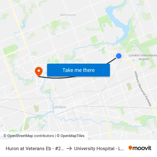 Huron at Veterans Eb - #2939 to University Hospital - LHSC map