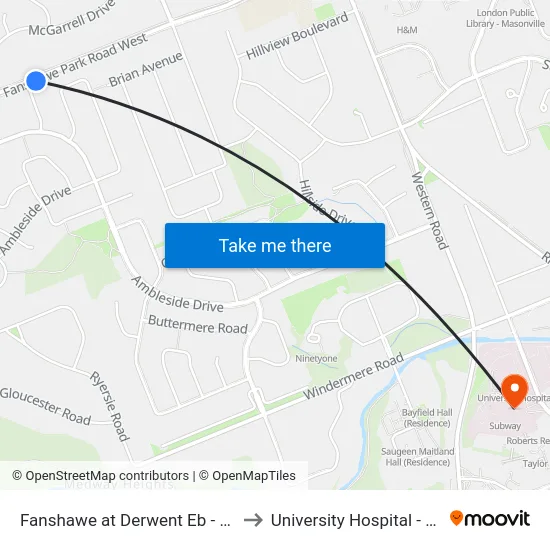 Fanshawe at Derwent Eb - #2227 to University Hospital - LHSC map