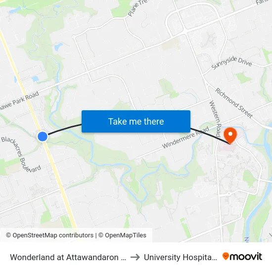 Wonderland at Attawandaron Nb - #2982 to University Hospital - LHSC map