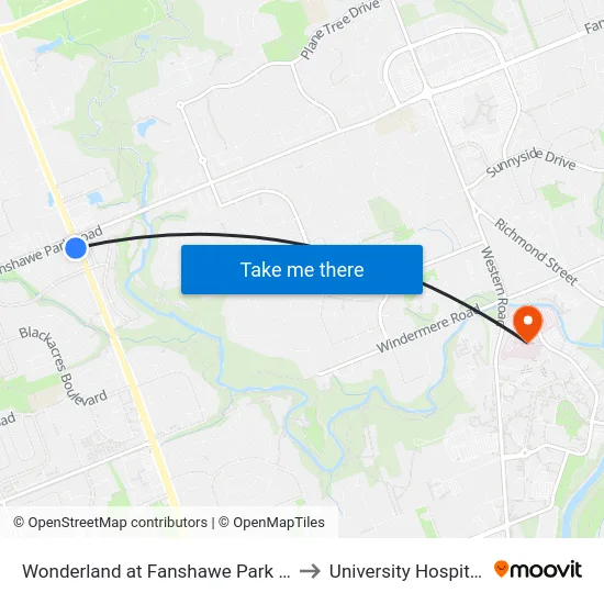Wonderland at Fanshawe Park Rd Sb - #2983 to University Hospital - LHSC map