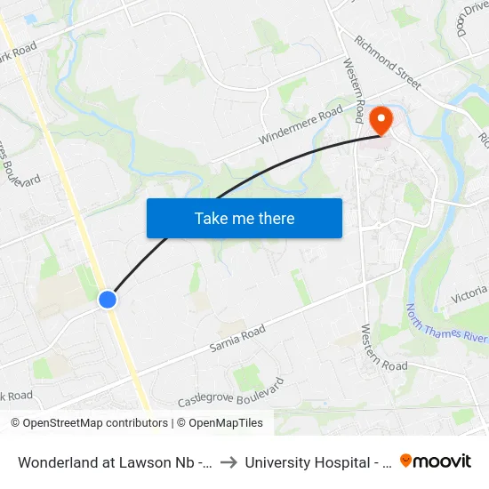 Wonderland at Lawson Nb - #2985 to University Hospital - LHSC map