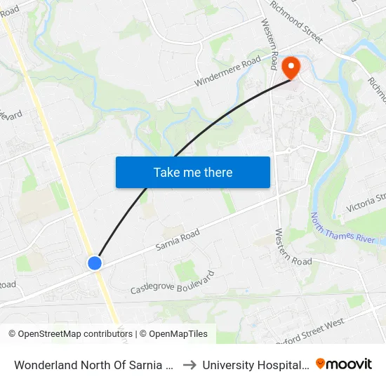 Wonderland North Of Sarnia Nb - #2987 to University Hospital - LHSC map