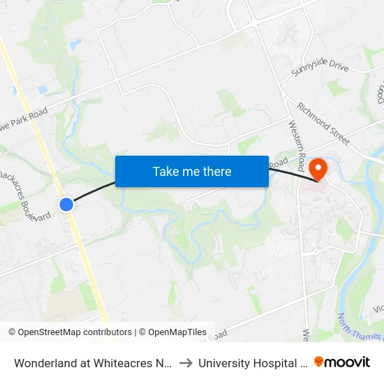 Wonderland at Whiteacres Nb - #2989 to University Hospital - LHSC map