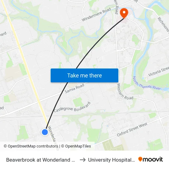 Beaverbrook at Wonderland Eb - #2389 to University Hospital - LHSC map