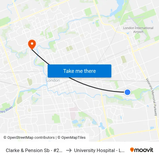 Clarke & Pension Sb - #2639 to University Hospital - LHSC map