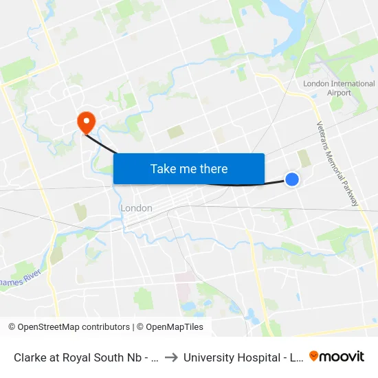 Clarke at Royal South Nb - #412 to University Hospital - LHSC map