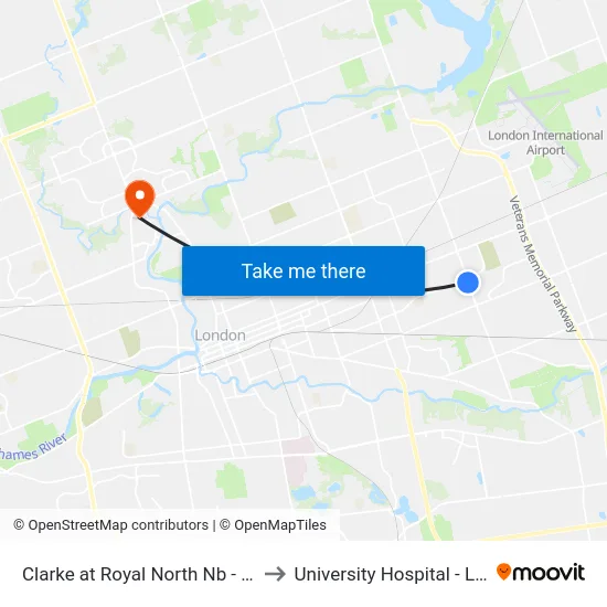 Clarke at Royal North Nb - #414 to University Hospital - LHSC map