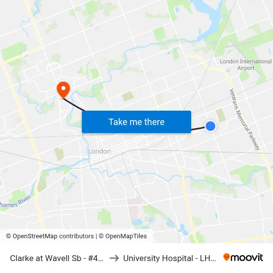 Clarke at Wavell Sb - #421 to University Hospital - LHSC map