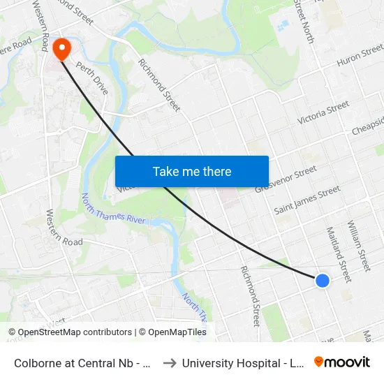 Colborne at Central Nb - #432 to University Hospital - LHSC map