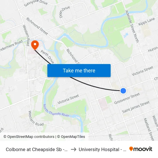 Colborne at Cheapside Sb - #2796 to University Hospital - LHSC map