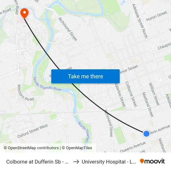 Colborne at Dufferin Sb - #434 to University Hospital - LHSC map