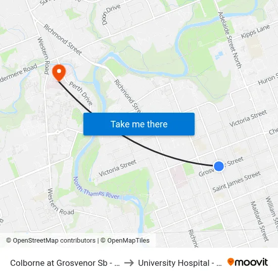 Colborne at Grosvenor Sb - #2797 to University Hospital - LHSC map