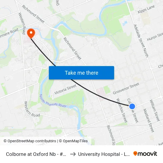 Colborne at Oxford Nb - #2799 to University Hospital - LHSC map