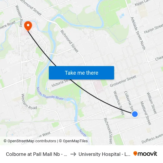 Colborne at Pall Mall Nb - #439 to University Hospital - LHSC map