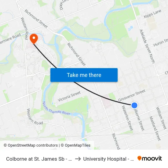Colborne at St. James Sb - #2801 to University Hospital - LHSC map