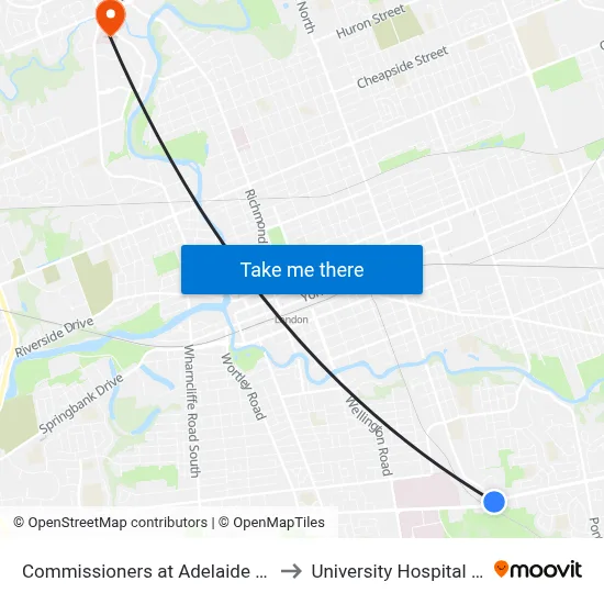 Commissioners at Adelaide Eb - #445 to University Hospital - LHSC map