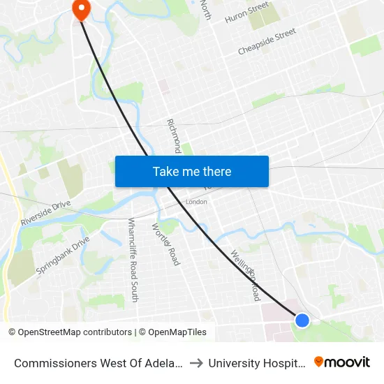 Commissioners West Of Adelaide Wb - #447 to University Hospital - LHSC map