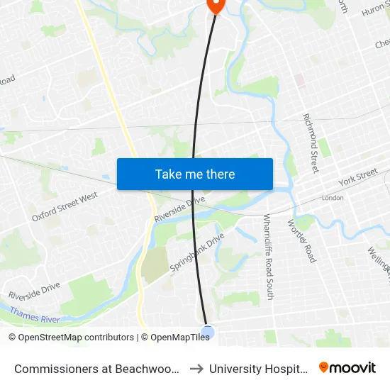 Commissioners at Beachwood Wb - #2461 to University Hospital - LHSC map