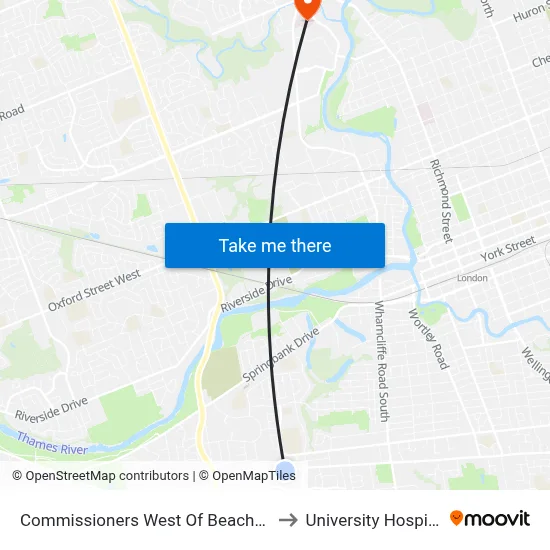 Commissioners West Of Beachwood Eb - #2462 to University Hospital - LHSC map