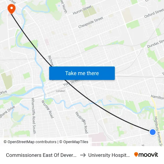 Commissioners East Of Deveron Wb - #453 to University Hospital - LHSC map