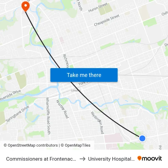 Commissioners at Frontenac Wb - #455 to University Hospital - LHSC map