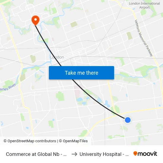 Commerce at Global Nb - #2612 to University Hospital - LHSC map