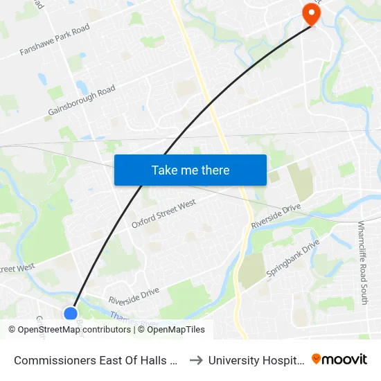 Commissioners East Of Halls Mills Wb - #458 to University Hospital - LHSC map