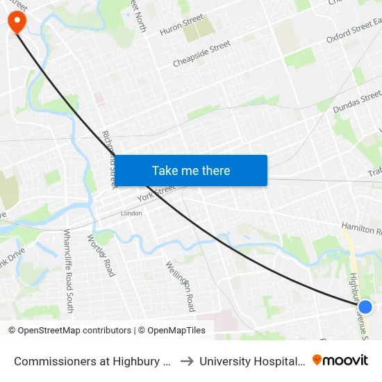 Commissioners at Highbury Eb - #2453 to University Hospital - LHSC map