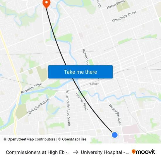 Commissioners at High Eb - #2804 to University Hospital - LHSC map