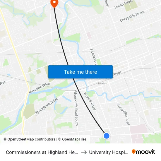 Commissioners at Highland Heights Eb - #2806 to University Hospital - LHSC map