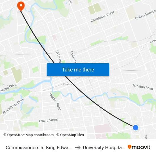 Commissioners at King Edward Eb - #462 to University Hospital - LHSC map